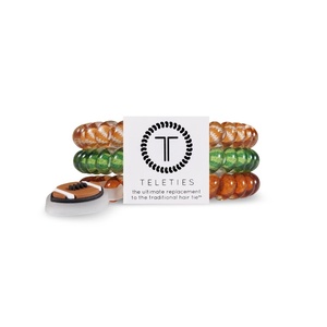 image:imageTELETIES  Small Spiral Hair Coils  Sports Collection  Ponytail Holder Hair Ties for Women  Phone Cord Hair Ties  Strong Grip No Rip Water Resistant No Crease  3 pack  FootballFootball  Small