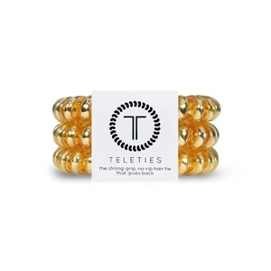 image:imageTELETIES  Spiral Hair Coils  Ponytail Holder Hair Ties for Women  Phone Cord Hair Ties  Strong Grip No Rip Water Resistant No Crease Hair Tie Coils  3 pack Large Eat Glitter for BreakfastSunset Gold