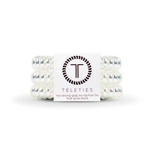 image:imageTELETIES  Spiral Hair Coils  Ponytail Holder Hair Ties for Women  Phone Cord Hair Ties  Strong Grip No Rip Water Resistant No Crease Hair Tie Coils  3 pack Large Eat Glitter for BreakfastCrystal Clear