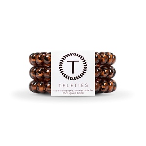 image:imageTELETIES  Spiral Hair Coils  Ponytail Holder Hair Ties for Women  Phone Cord Hair Ties  Strong Grip No Rip Water Resistant No Crease Hair Tie Coils  3 pack Large Eat Glitter for BreakfastTortoise