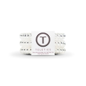 image:imageTELETIES  Spiral Hair Coils  Ponytail Holder Hair Ties for Women  Phone Cord Hair Ties  Strong Grip No Rip Water Resistant No Crease Hair Tie Coils  3 pack Small TortoiseCrystal Clear