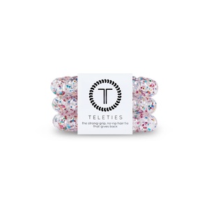 image:imageTELETIES  Spiral Hair Coils  Ponytail Holder Hair Ties for Women  Phone Cord Hair Ties  Strong Grip No Rip Water Resistant No Crease Hair Tie Coils  3 pack Large Eat Glitter for BreakfastParty People