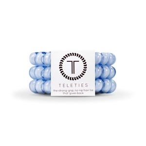 image:imageTELETIES  Spiral Hair Coils  Ponytail Holder Hair Ties for Women  Phone Cord Hair Ties  Strong Grip No Rip Water Resistant No Crease Hair Tie Coils  3 pack Large Eat Glitter for BreakfastWashed Denim
