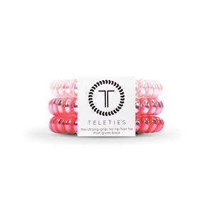 image:imageTELETIES  Spiral Hair Coils  Ponytail Holder Hair Ties for Women  Phone Cord Hair Ties  Strong Grip No Rip Water Resistant No Crease Hair Tie Coils  3 pack Small TortoiseThink Pink