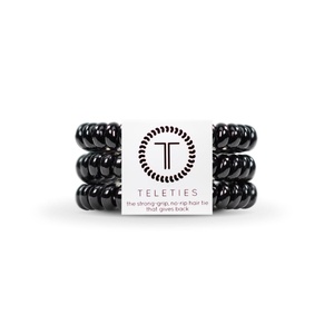 image:imageTELETIES  Spiral Hair Coils  Ponytail Holder Hair Ties for Women  Phone Cord Hair Ties  Strong Grip No Rip Water Resistant No Crease Hair Tie Coils  3 pack Small TortoiseJet Black