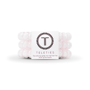 image:imageTELETIES  Spiral Hair Coils  Ponytail Holder Hair Ties for Women  Phone Cord Hair Ties  Strong Grip No Rip Water Resistant No Crease Hair Tie Coils  3 pack Large Eat Glitter for BreakfastRose Water Pink
