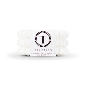 image:imageTELETIES  Spiral Hair Coils  Ponytail Holder Hair Ties for Women  Phone Cord Hair Ties  Strong Grip No Rip Water Resistant No Crease Hair Tie Coils  3 pack Large Eat Glitter for BreakfastCoconut White
