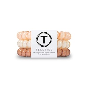 image:imageTELETIES  Spiral Hair Coils  Ponytail Holder Hair Ties for Women  Phone Cord Hair Ties  Strong Grip No Rip Water Resistant No Crease Hair Tie Coils  3 pack Large Eat Glitter for BreakfastFor the Love of Nudes