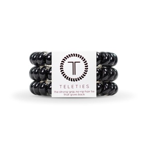image:imageTELETIES  Spiral Hair Coils  Ponytail Holder Hair Ties for Women  Phone Cord Hair Ties  Strong Grip No Rip Water Resistant No Crease Hair Tie Coils  3 pack Large Eat Glitter for BreakfastJet Black