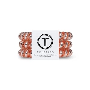 image:imageTELETIES  Spiral Hair Coils  Ponytail Holder Hair Ties for Women  Phone Cord Hair Ties  Strong Grip No Rip Water Resistant No Crease Hair Tie Coils  3 pack Large Eat Glitter for BreakfastMillennial Pink