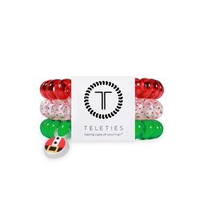 image:imageTELETIES  Small Spiral Hair Coils  For ThinMedium Hair  Ponytail Holder for Women  Phone Cord Hair Ties  Strong Grip No Rip Water Resistant No Crease  Holiday  3 pack  Secret SantaLarge  Secret Santa