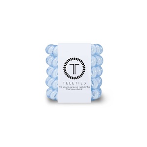 image:imageTeleties  Washed Denim Tiny Spiral Hair Coils  5 Pack  Blue  Ponytail Holder Hair Ties for Women and Kids  Strong Grip No Rip Water Resistant No Crease Hair Tie Coils
